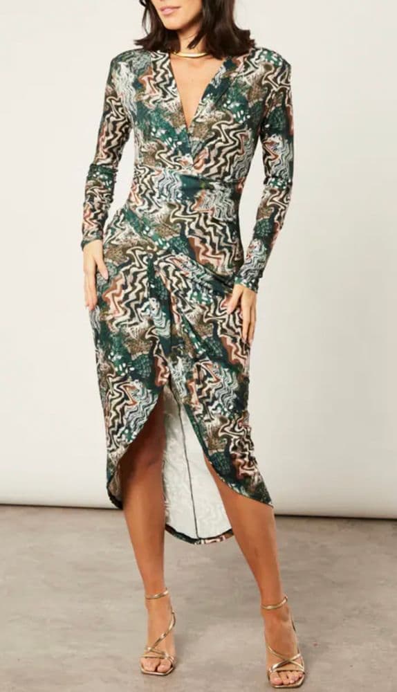 Aurora Snake Print Wrap Dress Green