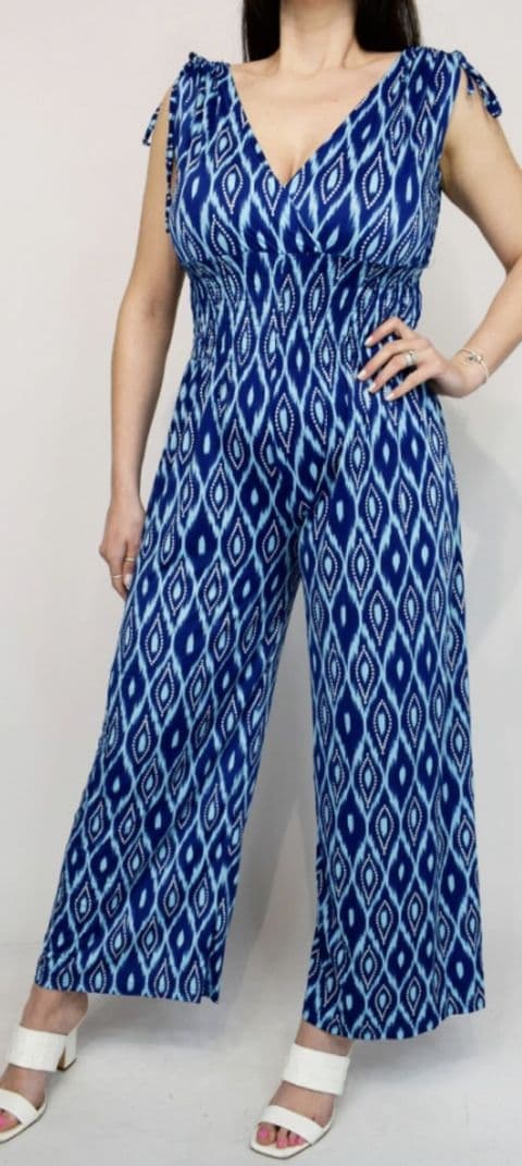 Aztec Slinky Jumpsuit Blue