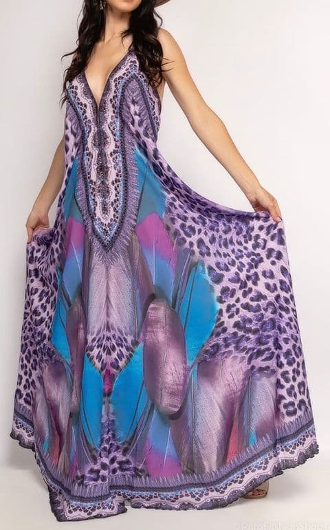 BARBADOS HALTERNECK EMBELLISHED MAXI DRESS LILACS