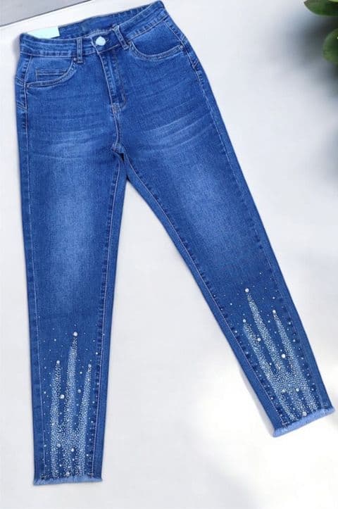 Bella Frayed Hem Embellished Push Up High Waisted Jeans