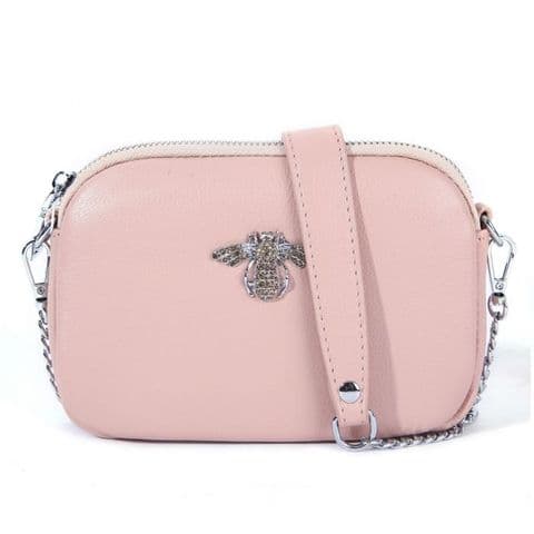 Betsy Real Leather Diamante Bee Cross Body Bag Blush