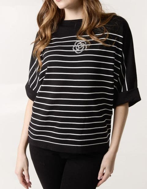 Chantelle Crystal Rose Striped Light Knit Top Black