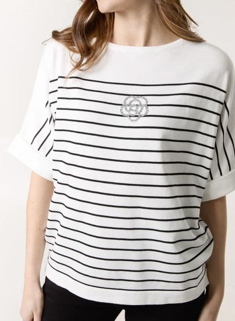 Chantelle Crystal Rose Striped Light Knit Top Cream