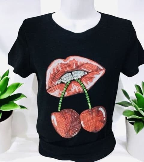 Cherry Lips T-Shirt Black