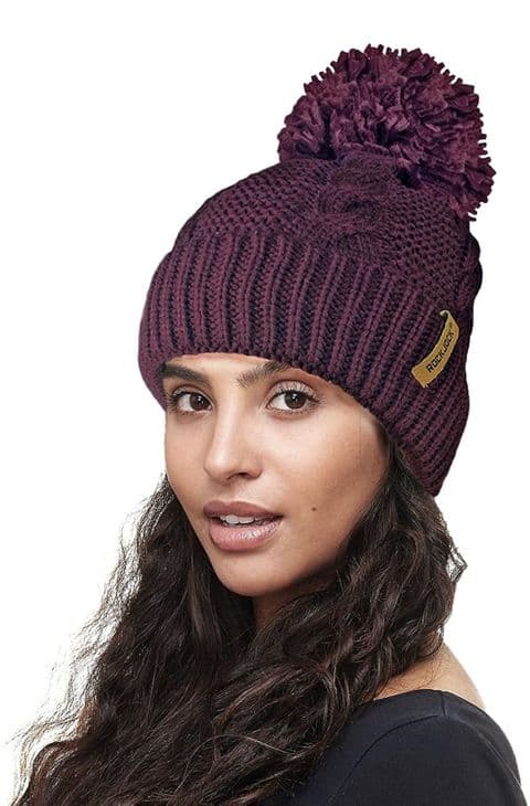 Chianna Cable Knit Pom Pom Hat Aubergine