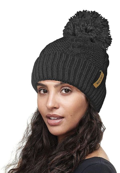 Chianna Cable Knit Pom Pom Hat Black