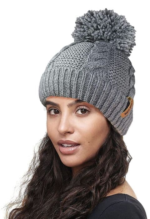 Chianna Cable Knit Pom Pom Hat Grey