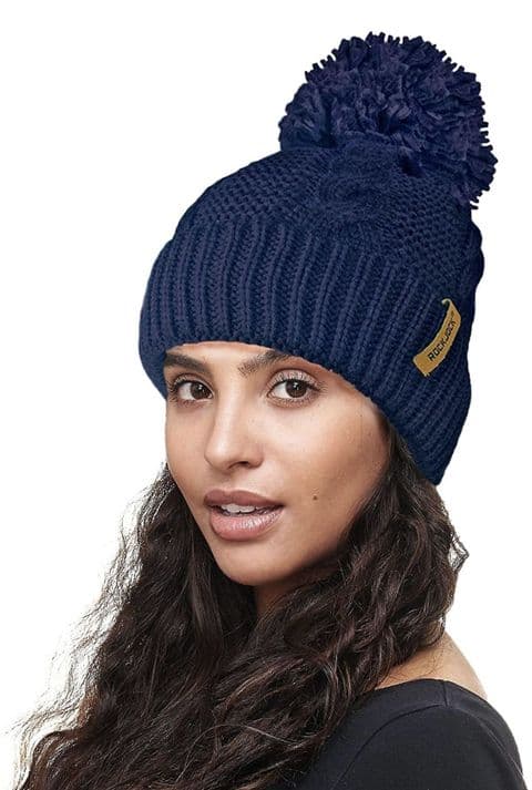 Chianna Cable Knit Pom Pom Hat Navy