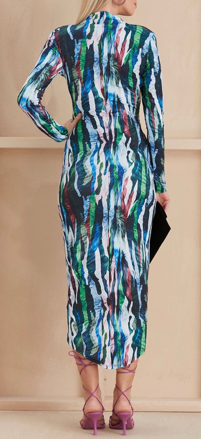 Chiara Green Multi Print Wrap Dress