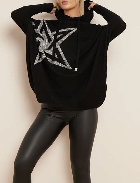 Constellation Diamante Star Knit Hoodie Black