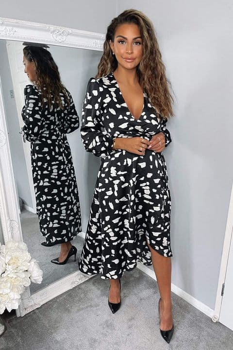 Dalma Black & White Printed Wrap Dress