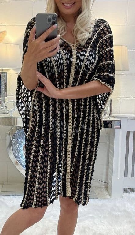 Dantel V Neck Crochet Tunic Black