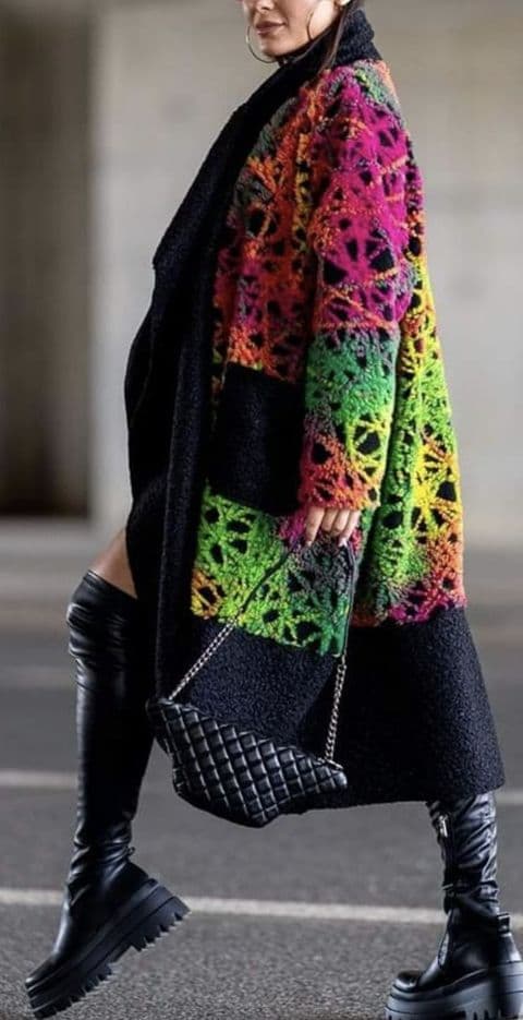 Defne Boiled Wool One Size Waterfall Lagenlook Coat Multi Colour