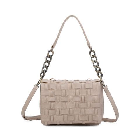 DESIGNER INSPIRED WOVEN CROSS BODY BAG BEIGE