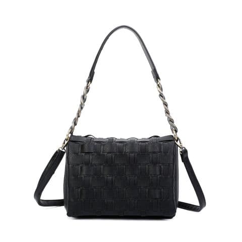 DESIGNER INSPIRED WOVEN CROSS BODY BAG BLACK