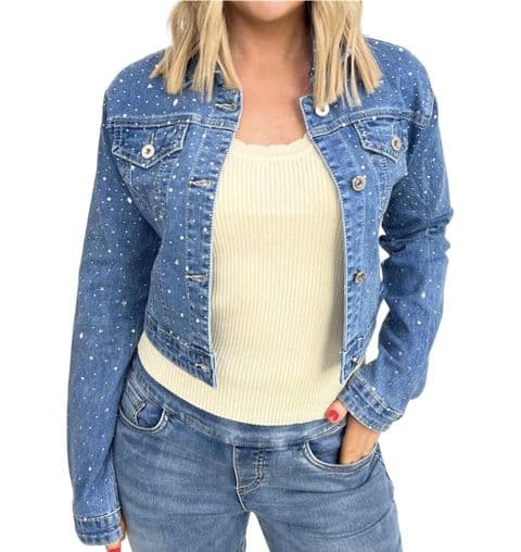 Diamante Cropped Denim Jacket