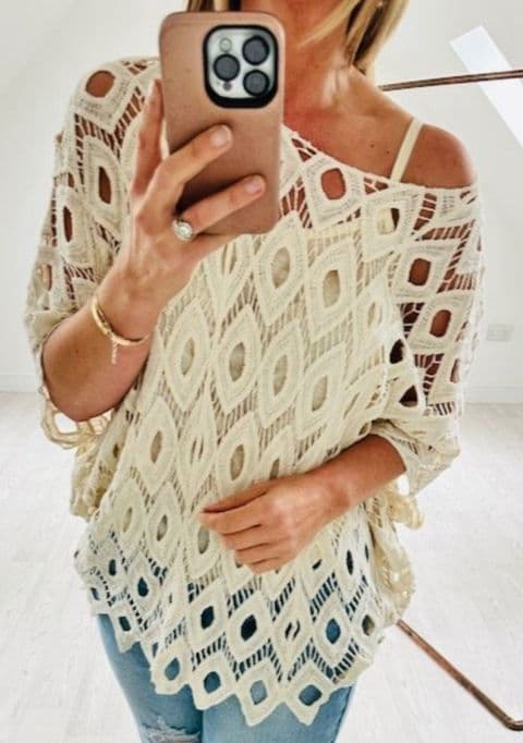 Diana Diamond Crochet Top Beige