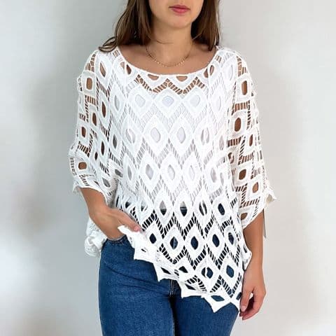 Diana Diamond Crochet Top White