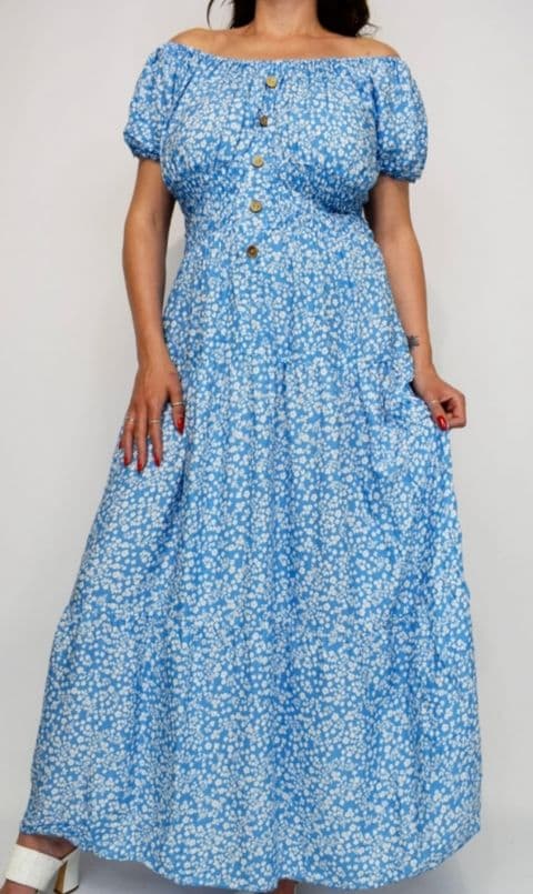 DITSY BARDOT MAGIC MAXI DRESS BLUE