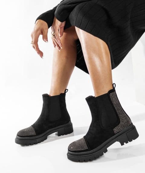Diva Diamante Chelsea Boots Black