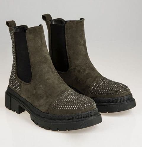 Diva Diamante Chelsea Boots Khaki