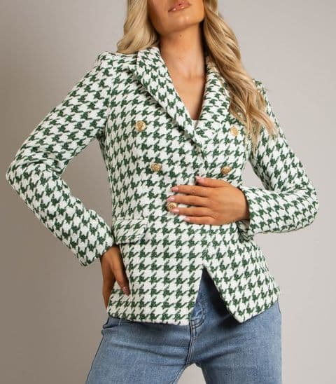 Dogtooth Tweed Blazer Green