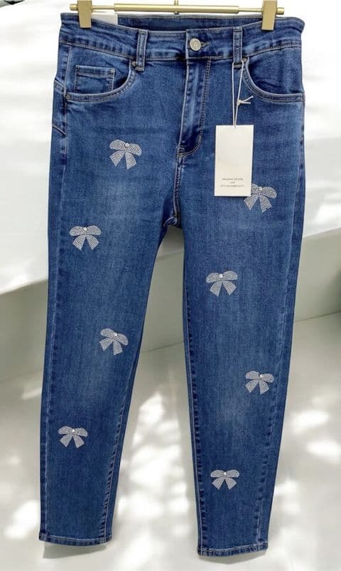 Elise Diamante Bow Push Up High Waisted Jeans