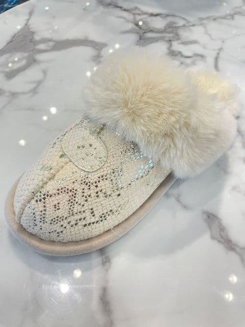 Faux Fur Snake Slippers Cream