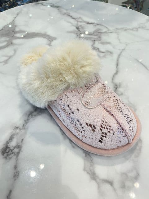 Faux Fur Snake Slippers Pink