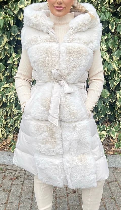 Fernanda Faux Fur Hooded Gilet Cream