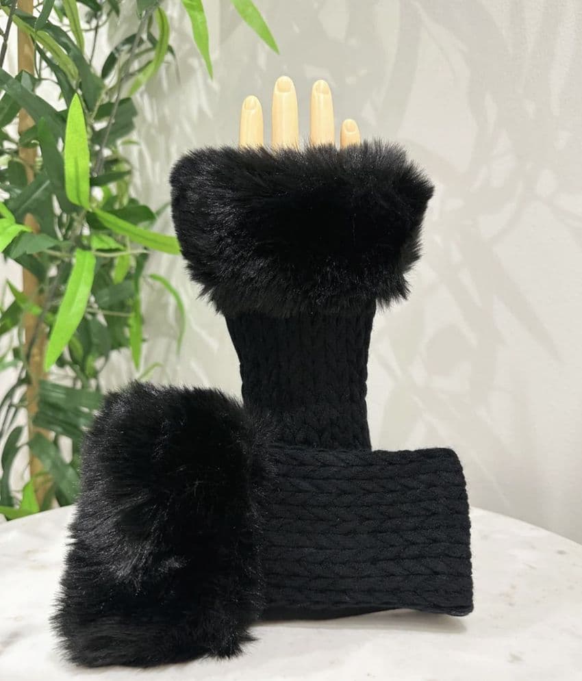 Fifi Fingerless Faux Fur Gloves Black