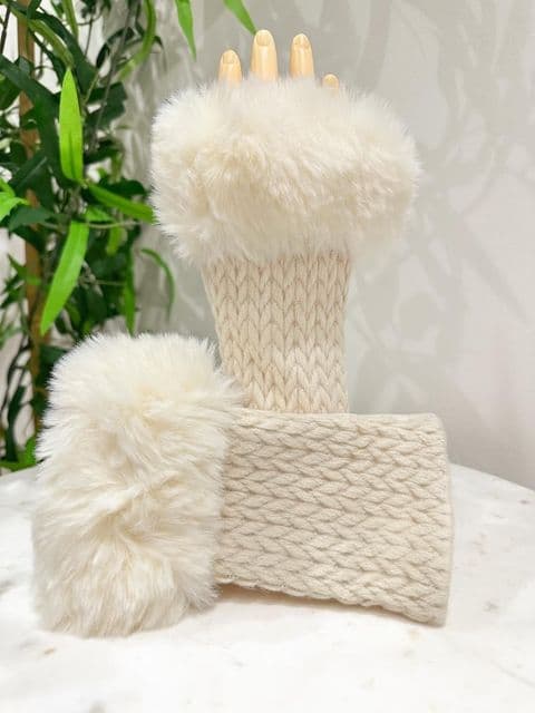 Fifi Fingerless Faux Fur Gloves Cream