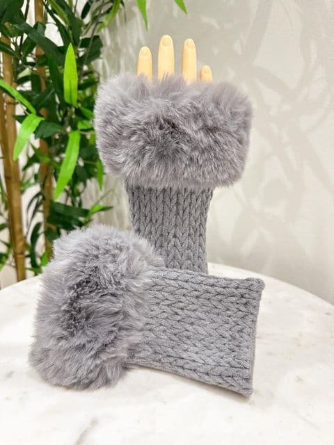 Fifi Fingerless Faux Fur Gloves Grey