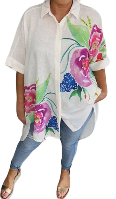 Fior Diamante Floral Flower Shirt Beige