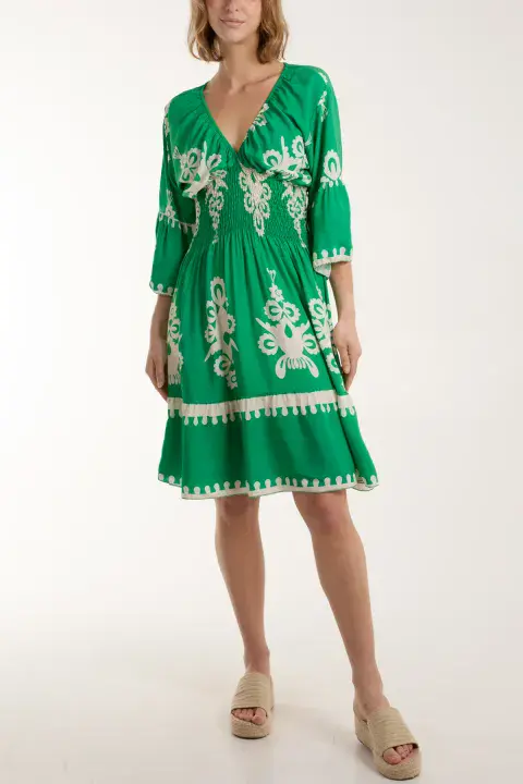 Fiorella Shirred Midi Dress Gucci Green