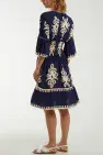Fiorella Shirred Midi Dress Navy