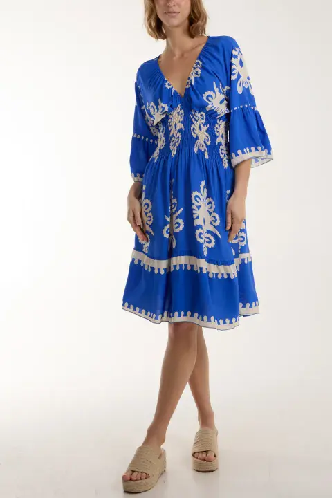 Fiorella Shirred Midi Dress Royal Blue