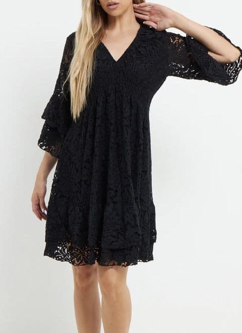 Florentino Lace v Neck Dress Black