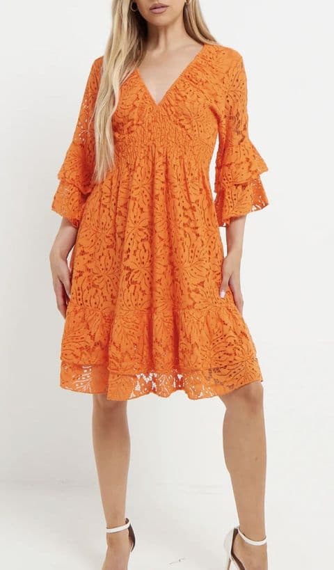 Florentino Lace v Neck Dress Orange