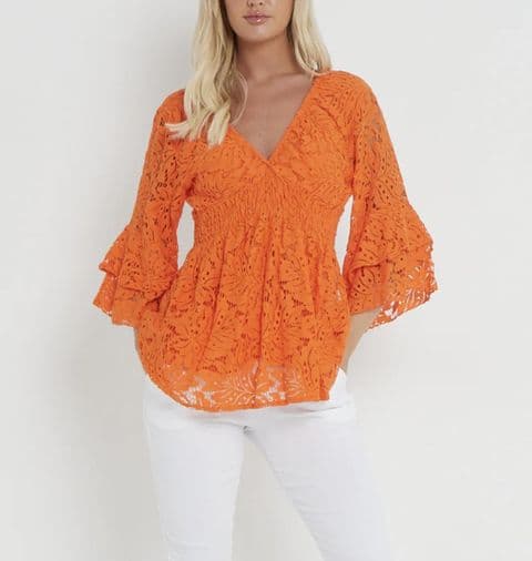 Florentino Lace V Neck Top Orange