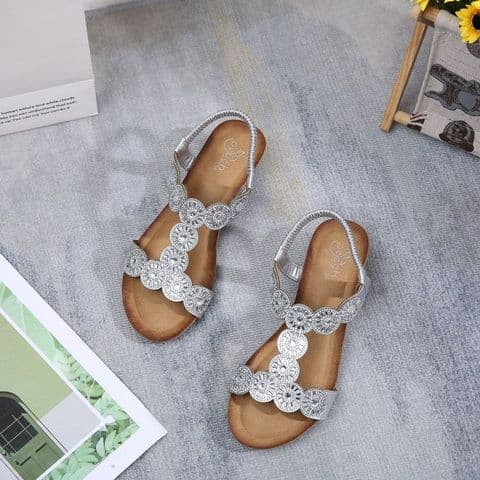 Glitzy Disc Sparkle Low Wedge Sandals