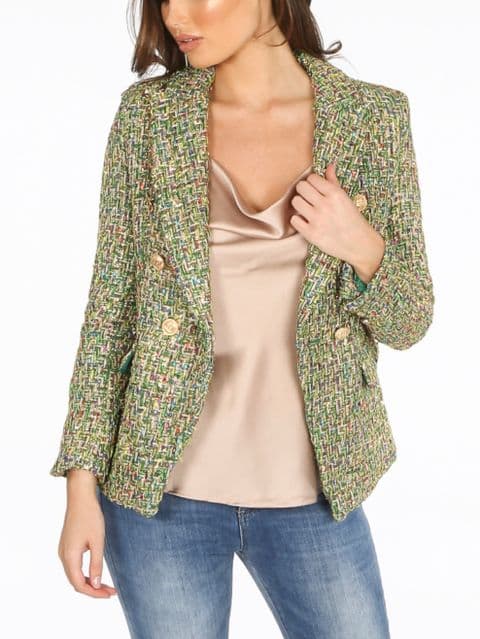 Green Boucle Tweed Blazer