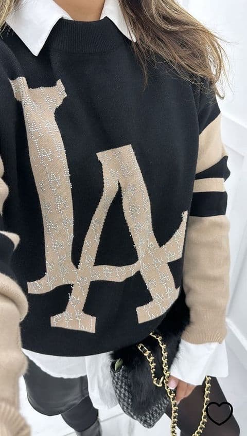 Harper LA Diamante Logo Jumper Black & Camel