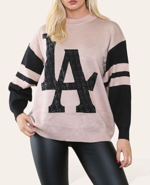 Harper LA Diamante Logo Jumper Camel & Black