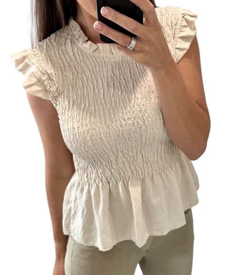 Havana Shirred Top Cream