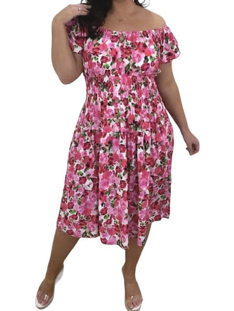 Jossa Magic Bardot Midi Dress Pink
