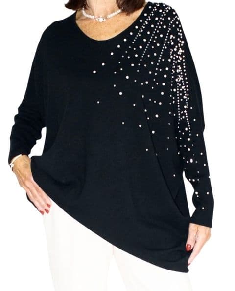Kaia Diamante Sleeve Slouch Knit Black