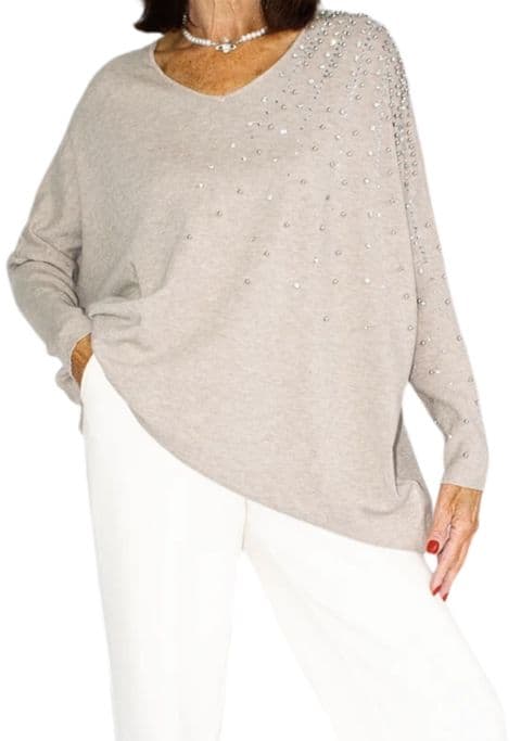Kaia Diamante Sleeve Slouch Knit Mocha