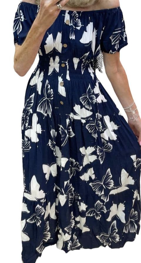 KELEBEK BUTTERFLY BARDOT MAGIC MAXI DRESS NAVY