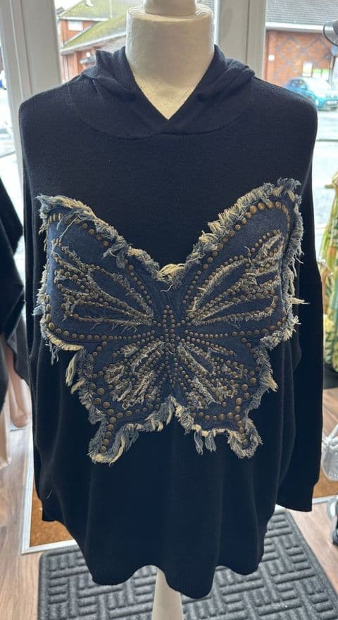 Kelebek Studded Hoodie Black